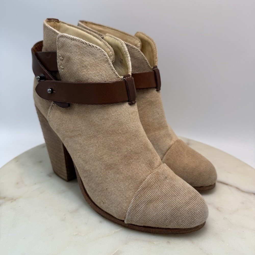 Rag and Bone Harrow Ankle Strap Booties Beige Canvas Women's Size EU 37 US 7